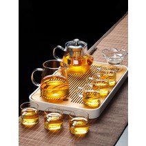 차판 유리다기 세트 사무실 말차다완 다판 중국찻잔 휴대용다도보이차다기 말차도구 휴대용다기, 9개, V