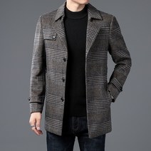 울 코트 남중 롱 코트 체크 가을 겨울 중년 남성 캐주얼 싱글 모직 아빠
