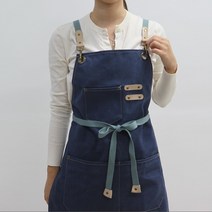 (무료 글자자수) 빈티지 캔버스 앞치마_바리스타 카페 캠핑 공방 (내일출고) + 사은품(북유럽패턴 앞치마), 인디고(L), 1개