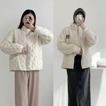 아이에스 여성 가을 겨울 양털 후리스 집업 누빔 뽀글이