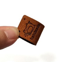 핸드메이드 재봉틀라벨 브라운색 가죽라벨 인조가죽 끼움라벨