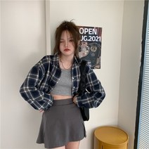 블랙체크셔츠 숏 체크남방 코트 여성 봄옷 2023 년 CHIC 와이드 루즈핏 와이셔츠 슬림핏 긴소매 상의 4993122715