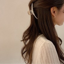 리플라워 롱 진주 반묶음 올림 머리 헤어 왕 집게 핀