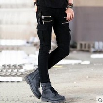 라이딩진 데님 바이커 스키니 청바지 남성용 런웨이 디스트레스 슬림 탄성 옴므 힙합 밀리터리 오토바이 카고 팬츠 그린 블랙, 없음