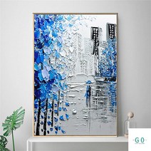 [G0갤러리] 추상화 유화 직접그린 핸드패인팅 캔버스 인테리어 그림 액자 비오는 거리, 80x120cm no frame, C