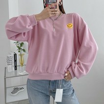 제이스토리 봄 여성 박스 오버핏 스마일 맨투맨 4color