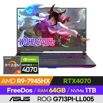 [사은품 증정!] ASUS ROG STRIX G17 G713PI-LL005 롤 배그 오버워치 발로란트 에이펙스 고성능 게이밍 17인치 노트북 (R9-7945HX/RTX4070), 이클립스 그레이, 라이젠9, 1TB, 64GB, 윈도우 미포함