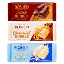 Roshen ”Aerated” Assorted Flavors of White Caramel and Milk chocolate bars Kosher and Halal 85 gr, 1, 85g