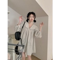카라 미니 셔츠 스트라이프 베이비돌 면 바스락 원피스 냉장고 주수 빅사이즈 아방한 SY