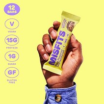 Misfits 비건 프로틴 바 Banoffee 식물성 초콜릿 프로틴 바 고단백 저당 저탄수화물 글루텐 무함유 유제품 무첨가 비 GMO 12팩, 구매대행상품