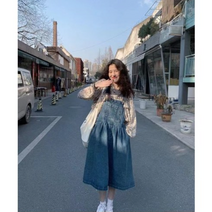 슬림핏 셔츠원피스 청치마 날씬해보이는.XL 랩 빅사이즈 질좋은 가을 데님원피스 멜빵 원피스