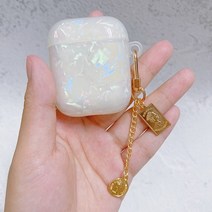 감각적인 에어팟케이스 실리콘 가죽 빈티지 명품 dreamy white 광택 쉘 진주 팔찌 키 체인 이어폰 soft case for apple airpods 1 2 pro 3, a3 sfor 에어팟 1or2