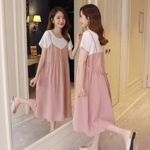 출산복 여름 탑 트렌디한 엄마 패션 스티칭 무릎 위로 느슨한 출산 드레스 여름 스커트