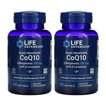 라이프익스텐션 코큐텐 COQ10 코엔자임 큐텐 Q10 유비퀴논 리모넨 100mg 60정 2통, 1개, 기본