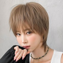 하이유니 샤기컷 숏컷 헤어 단발 통가발 가발 35cm + 가발망 + 거치대 세트, 허니브라운 / 35cm