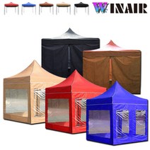 WINAIR 리뷰이벤트 국내 당일발송 프리미엄 끈타입 접이식 천막 지붕+프레임+바람막이(일반/투명) 행사용 캠핑용 방수 그늘막텐트, C세트(지붕+프레임+투명4면), 3mx6m, 레드