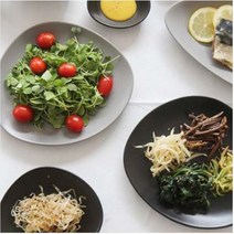 도자기 조약돌 접시 21cm 반찬접시 예쁜접시 무광접시 신혼그릇 3color, 블랙