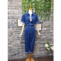 퐁당 / 허리 밴딩 반팔 데님 점프수트