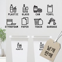 셀빙 분리수거 영문 낱개 스티커, 블랙