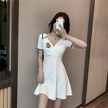 Z3JC 스몰 숏 딥 브이넥 낮은 가슴 기질 슬림 여름입니다 여성 미디원피스