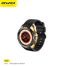 Awei H22 여성용 블루투스 통화 스마트 워치 심박수 혈압 모니터링 스마트워치 IP68 방수 남성 691127, Gold Color 691127