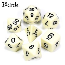 보드 게임 주사위 블랙 블루 잉크 색상 7pcs 불투명 주사위 세트 d4d6d8d10d10d12d20 다면체 오지 dnd rpg 보드 게임, 상아