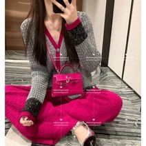 여성 봄 가을 스팽글 반짝이 니트 카디건 로즈 레드 패션 와이드 레그 바지 루즈핏 브이넥 그레이 회색 변론을 시작하겠습니다 려원 정려원 제니 박민영 이하나 미주 스타일 가디건