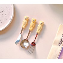 홈카페 빈티지 베어볼 곰돌이그릇 디저트접시 요거트 시리얼볼 커트러리, 곰돌이 포크, 옐로우