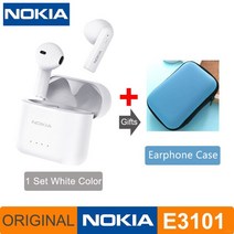 노키아 E3101 블루투스 TWS 헤드폰 무선 Fone 이어폰 소음 감소 듀얼 마이크 HD 통화 헤드셋 안드로이드 ios에 대한 귀에 세미, 규격 없음, E3101 White and Case