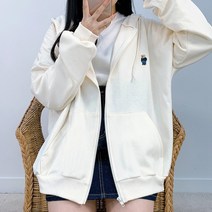 Aug.07 55번 순면 자수 곰 후드 점퍼 여 봄가을 얇은 루즈핏 카디건 상의녀Z