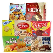 해운대유통 오.카스타드+쫀득초코칩+고소미+참붕어빵+빅파이+맛동산+마가렛트+롯데초코파이-사무실학교과자간식 8개구성