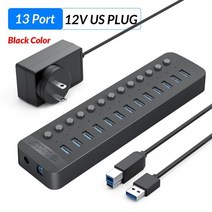 해외 ORICO 13 포트 전원 USB 3.0 허브 BC1.2 충전기 USB3.0 허브 (개별 OnOff 스위치 포함) 및 데스크탑, 미국 플러그 블랙