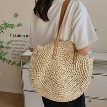 라탄 여성을 위한 여름 라운드 밀짚 어깨 가방 등나무 수제 짠 해변 핸드백 여행 캐주얼 대용량 쇼핑 토트