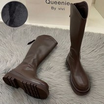 여자 부츠 겨울 라운드 토 롱 니하이 용 두꺼운 밑창 지퍼 라이딩 따뜻한 신발 패션