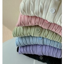 반해써 6color 꽈배기 파스텔 무지 크롭 니트 라운드 가디건 T_YW948