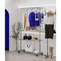 디피 선반 행거 의류 매장 옷가게 옷걸이 소품 진열대, 블랙 2단 120cm + 휠