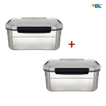 이비케이 스텐 밀폐용기 에코 직사각 8호 3000ml 2개, 단품