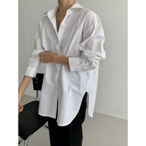 [코튼100%] 오버핏 뒷핀턱 주름 트임 카라 루즈핏 데일리 면 셔츠