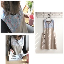 앞치마 예쁜앞치마 린넨 플라워패턴 청해지원단 주방 어린이집 유치원 작업장 미술교실, 화이트+블루