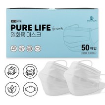 대영라이프 퓨어라이프 일회용 마스크 50매입 벌크 3중 필터 대형, 1개