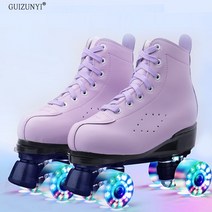 롤러블레이드 인라인 스케이트 롤러슈즈 성인 더블 가죽 파스텔 플래시휠 핑크 퍼플 블루 롤러스케이트, 39, 퍼플 플래시휠
