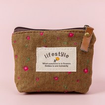 Fashion Mini Bags Flower Pattern Coin Purses Canvas Wallet Ladies Girls Earphone Key Money Storage B, [01] Coffee
