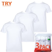 모아샵 트라이 남녀공용 베이직 라운드 흰색 반팔 면 티셔츠( 3매입)