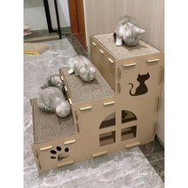 공간박스캣타워 골판지 DIY 캣 하우스 고양이집 선반형 켓타워, 3 층 그립 보드 + 교체 x 3