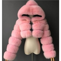 인조 모피 모조 여우 긴 소매 코트 짧은 후드 스티칭 여성 코트