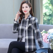 오레이디 직장 출퇴근용 탑 격자 무늬 프린트 블라우스 캐주얼 셔츠 탑 여성용 신제품 봄 가을 옷깃 세련된 여성 가디건