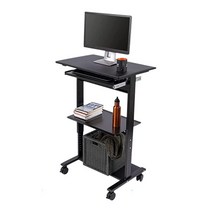 Stand Up Desk Store 모바일 롤링 높이 조절 가능한 스탠딩 워크스테이션 프린터 선반 및 슬라이드 아웃 키보드 트레이 포함 (블랙 프레임/블랙 탑 너비 76.2cm, Black/Black
