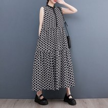 여성 빅사이즈 여름 스타일리시한 민소매 원피스 루즈핏 플라워 도트 마담 데일리룩
