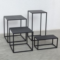 심플 사이드 테이블 철제 침대 협탁 세트, 블랙+B