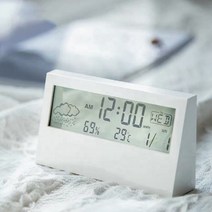 디지털 투명 LCD 탁상시계 온도계 습도계 날짜표시 알람시계, 단품